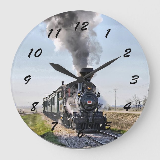 Große, runde Lokomotive-Uhr Große Wanduhr (Vorderseite)