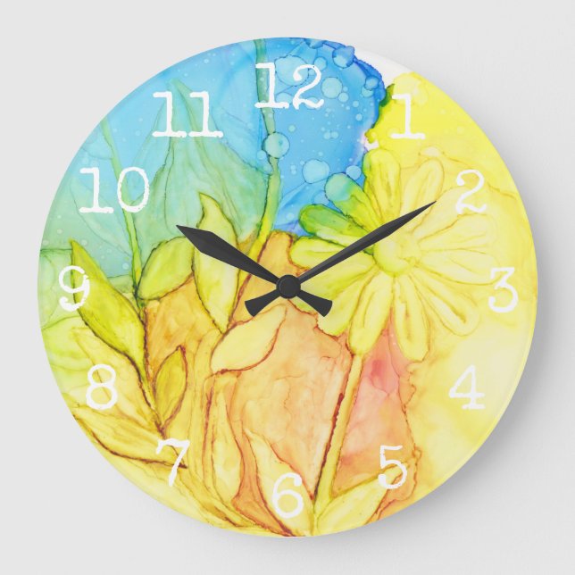 Große runde Uhr "Blume Tinte 3" (Vorderseite)