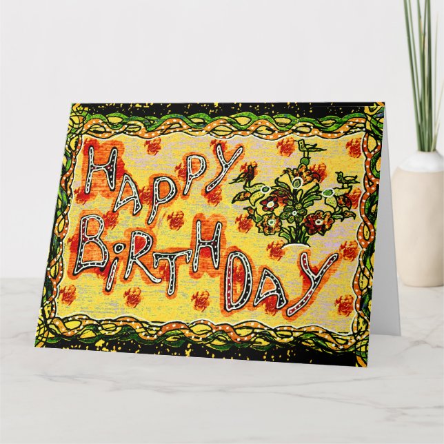 Große russische Volkskunst Happy Birthday Card Karte (Vorderseite)