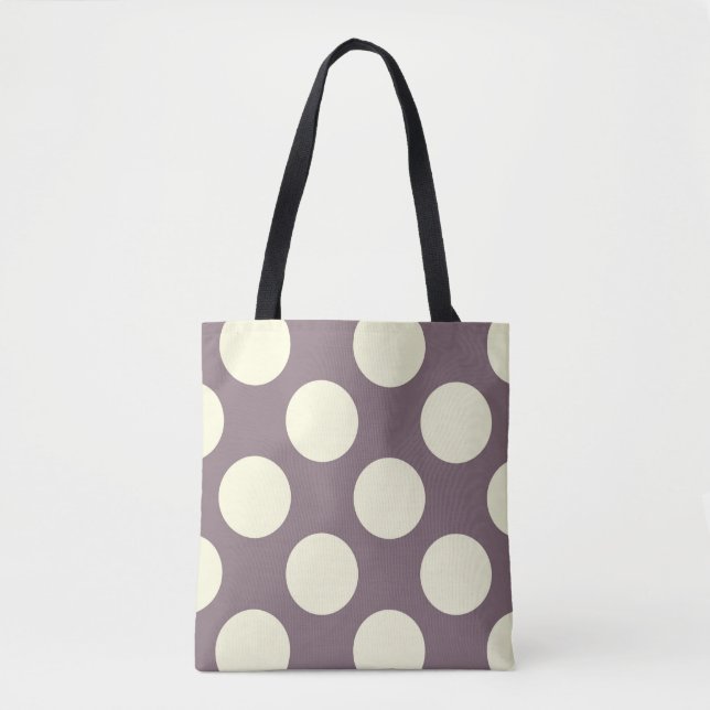 Große Sahne-Polka dotiert Kreise auf lila Tasche (Vorderseite)