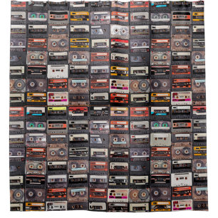 Große Sammlung von Audiokassetten. Retro musical Duschvorhang