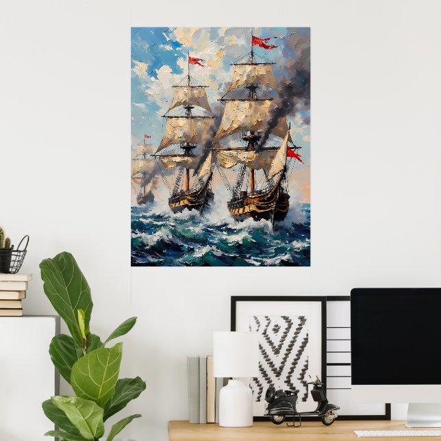 Große Schiffe auf einem Schlachtschiff Poster (Heimbüro)