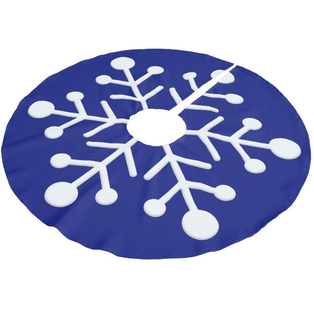 Große Schneeflocken im blauen Hintergrund Weihnach Polyester Weihnachtsbaumdecke (Schrägansicht)