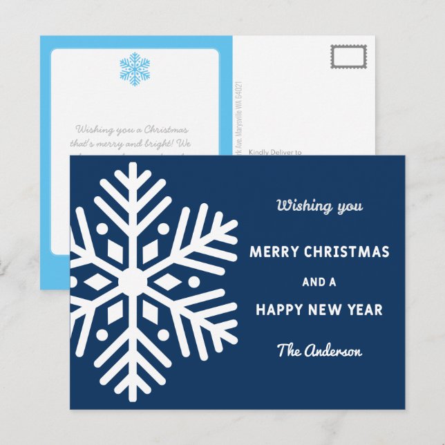 Große Schneeflocken Weihnachten und Neujahr Postkarte (Vorne/Hinten)