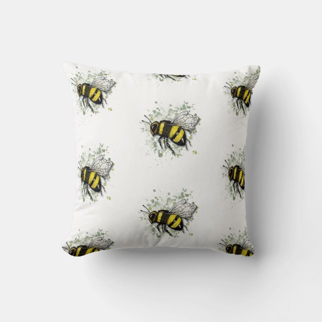 Große schöne Hummel, digitale Zeichnung Kissen (Vorderseite)
