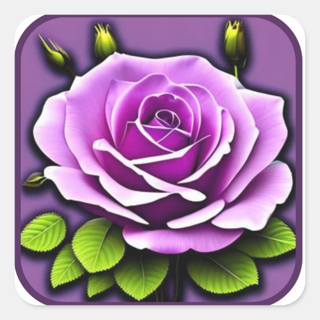 Grosse schöne Lila Rose Detaillierte Kunst Quadratischer Aufkleber (Vorderseite)