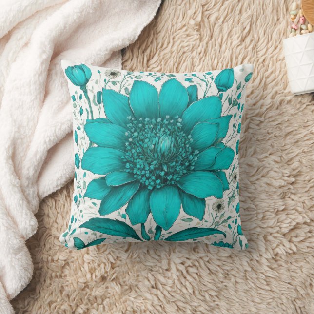 Große, schöne türkisfarbene Blume Kissen (Decke)