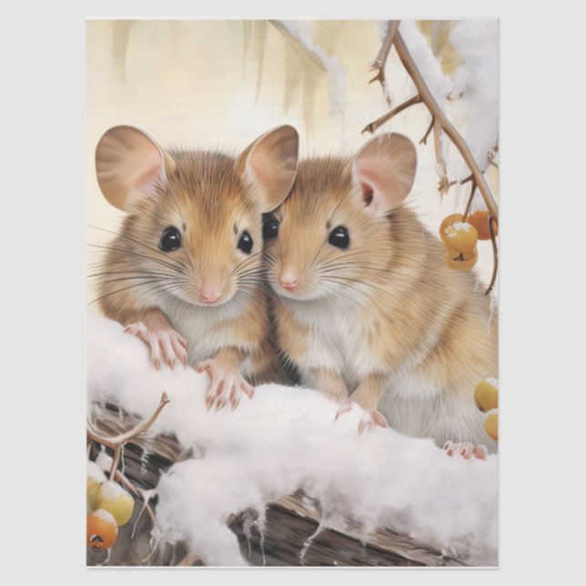 Große schöne Wintermäuse Dekoupage Tissue Seidenpapier (Vorderseite)