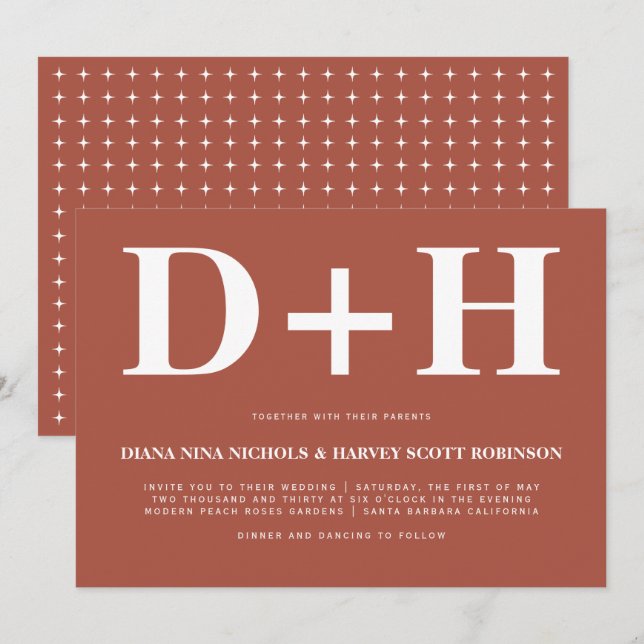 Große Schriftzeichen Terracotta fette Typografie H Einladung (Vorne/Hinten)