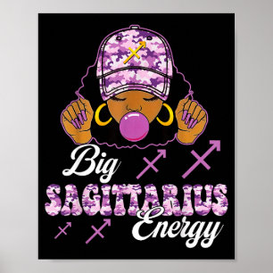 Große Schütze-Energie Afro-Mädchen mit lila Camou Poster