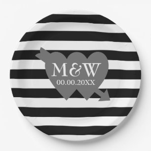 Große, schwarz-weiß gestreifte Hochzeitsfeier-Tell Pappteller