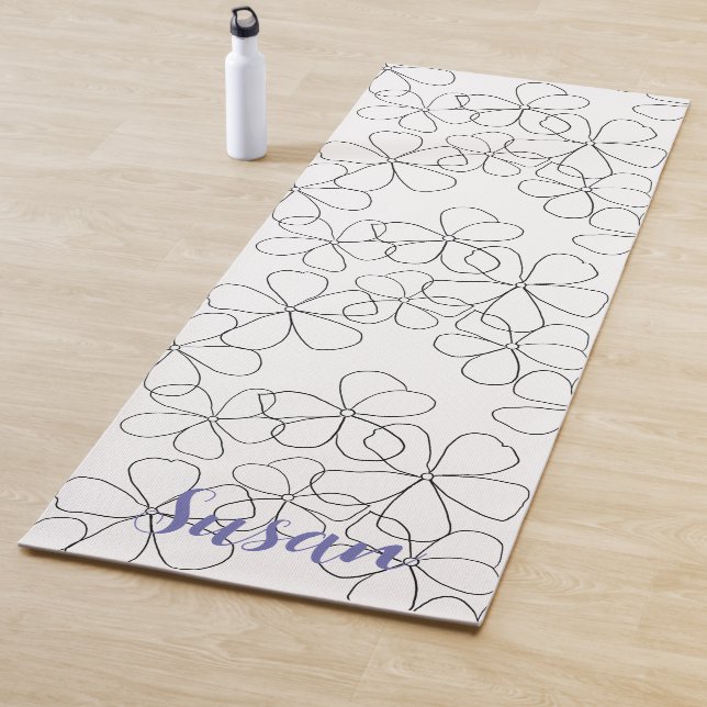 Große Schwarz-weiße handGezeichnet Blume Yogamatte (Beispiel)