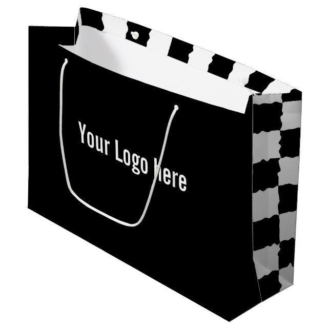 Große schwarz-weiße Tasche Geschenktüte (Vorderseite Schrägansicht)