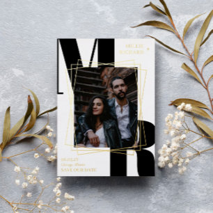 Große Schwarze Initialen Modernes Foto Save the Da Folieneinladung