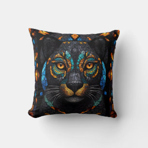 Große schwarze Katze Mosaik-Farbglas-Effekt Kissen