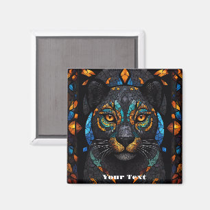 Große schwarze Katze Mosaik-Farbglas-Effekt Magnet