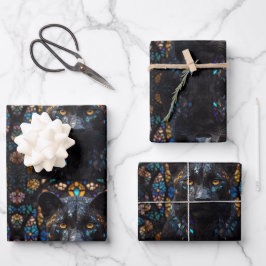 Große schwarze Katze Mosaikglas Geschenkpapier Set