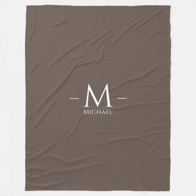 Große schwarze Monogramm Elegant Modernes Braun Fleecedecke (Vorderseite)