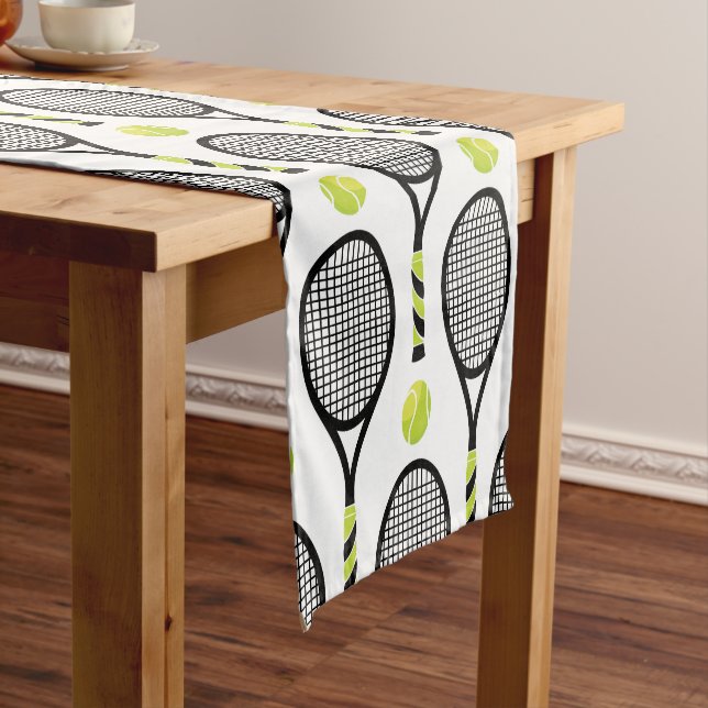 🎾 Große, schwarze und grüne Tennisplätze 🎾 Weiß Kurzer Tischläufer (Beispiel)