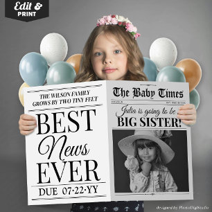 Große Schwester Baby Ankündigung Zeitung Karte