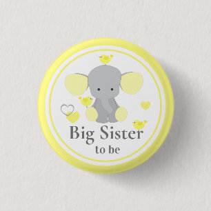 Große Schwester, Baby Boy Girl Dusche Elefant Button