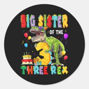 Große Schwester der drei Rex zum 3. Geburtstag Din Runder Aufkleber