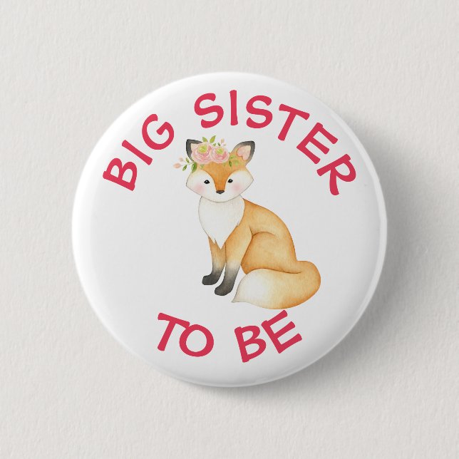 Große Schwester, die Woodland Animals Baby Shower  Button (Vorderseite)