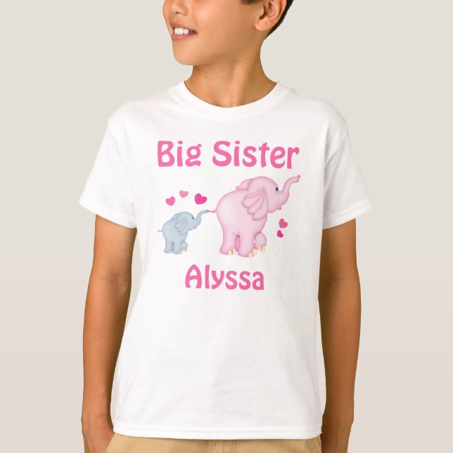 Große Schwester-Elefant-personalisierter T - Shirt (Vorderseite)