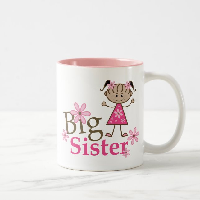 Große Schwester-ethnisches Strichmännchen-Mädchen Zweifarbige Tasse (Rechts)