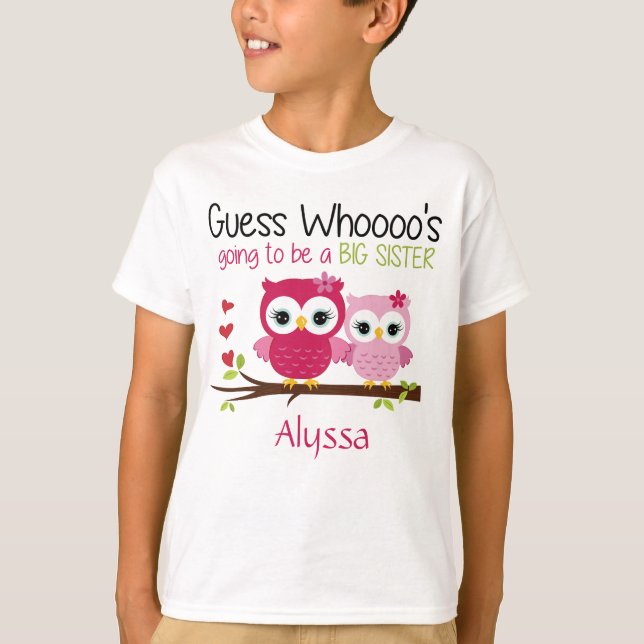 Große Schwester-Eule personalisiert T-Shirt (Vorderseite)