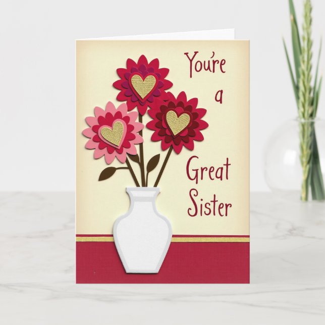 Große Schwester Herz Blumen Karte (Vorderseite)