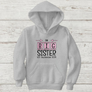 Große Schwester Initialen gegr. Monat Jahr rosa Hoodie