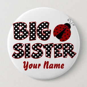 Große Schwester-Marienkäfer-roter personalisiert Button