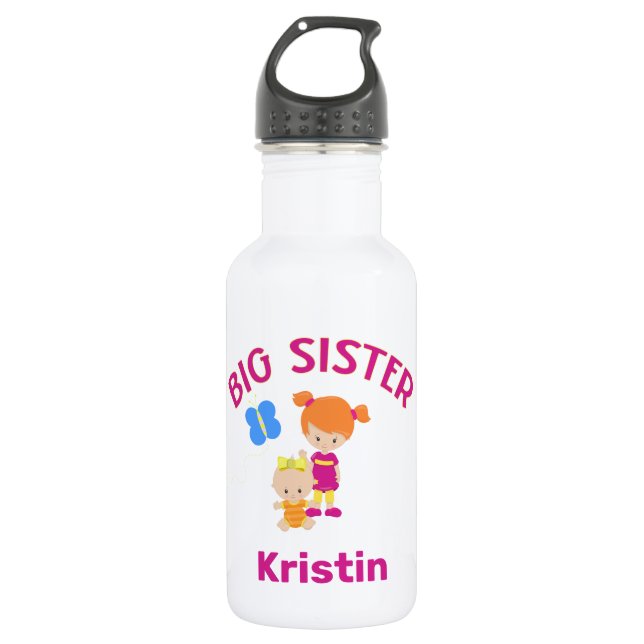 Große Schwester mit BabySchwester Personalisiert Edelstahlflasche (Vorderseite)