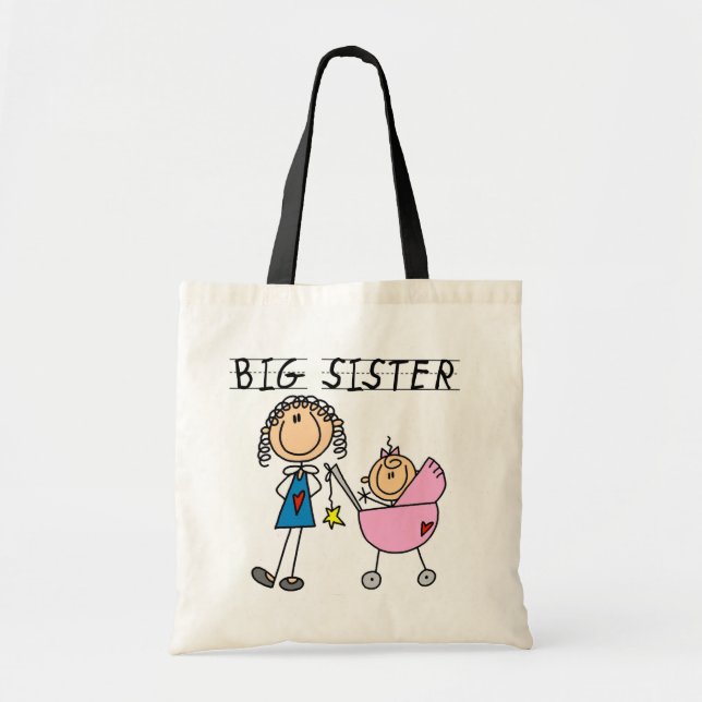 Große Schwester mit kleinen, finsteren T - Shirt u Tragetasche (Vorne)