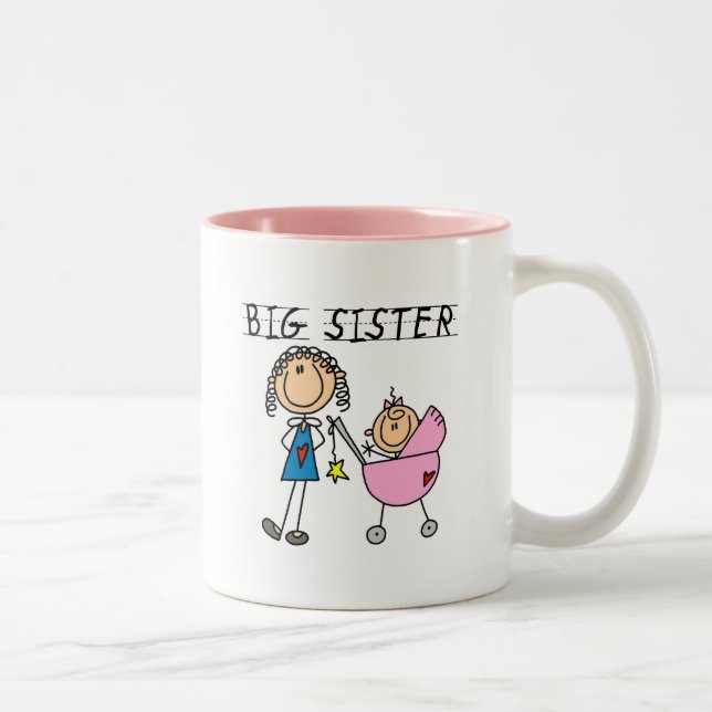 Große Schwester mit kleinen, finsteren T - Shirt u Zweifarbige Tasse (Rechts)
