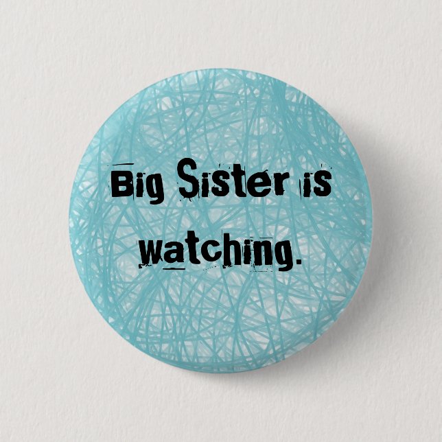 Große Schwester passt auf. Runder blauer Knopf Button (Vorderseite)