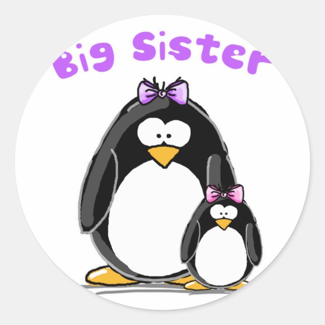 Große Schwester Penguin Runder Aufkleber (Vorderseite)