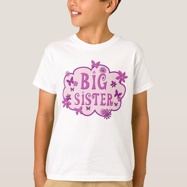 Große Schwester-Rosa-Blumen-Schmetterlings-Shirt T-Shirt (Vorderseite)