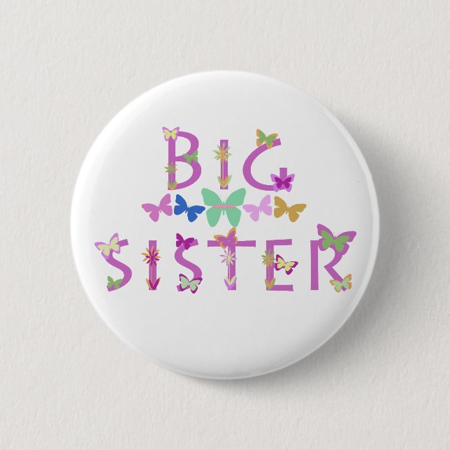 Große Schwester, Schmetterlinge u. Blumenknopf Button (Vorderseite)
