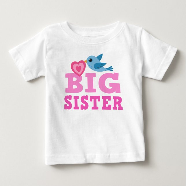 Große Schwester Shirt mit niedlichem Cartoon-Vogel (Vorderseite)