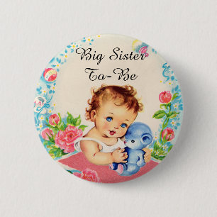 Große Schwester, Vintage Babydusche Button