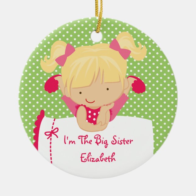 Große Schwester-Weihnachtsverzierungs-süßes Keramik Ornament (Vorne)