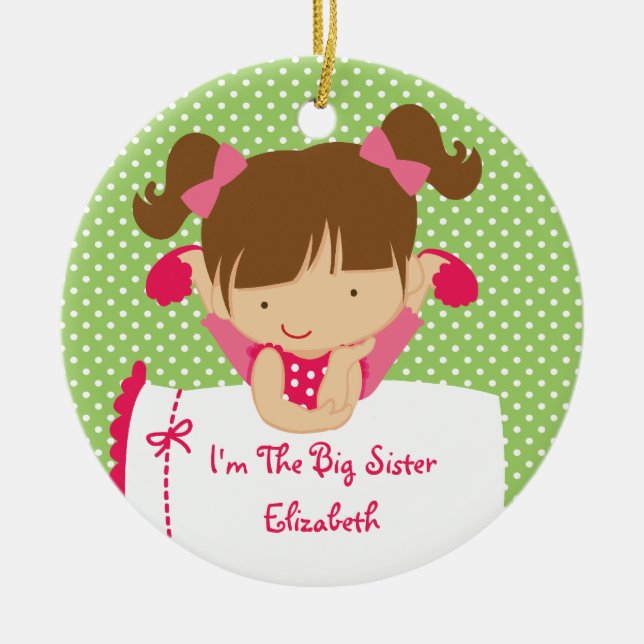 Große Schwester-Weihnachtsverzierungs-süßes Keramikornament (Vorne)