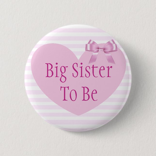 Große Schwester, zum rosa Bogen-Babyparty-Knopf zu Button (Vorderseite)