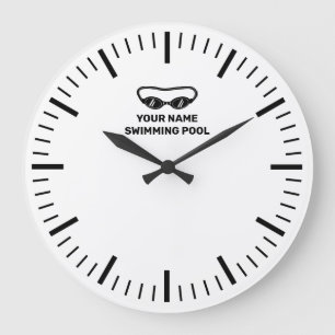 Große Schwimmbad-Wanduhr mit individuellem Namen Wanduhr