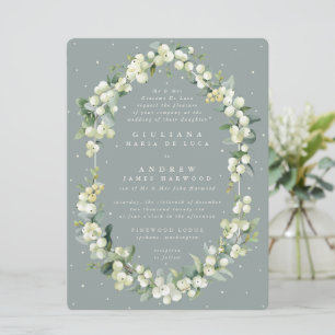 Große Seeafoam-Snowberry+Eukalyptus-Hochzeit Einladung