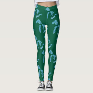 Große-Seen-Silhouette Karte blau und grün Leggings