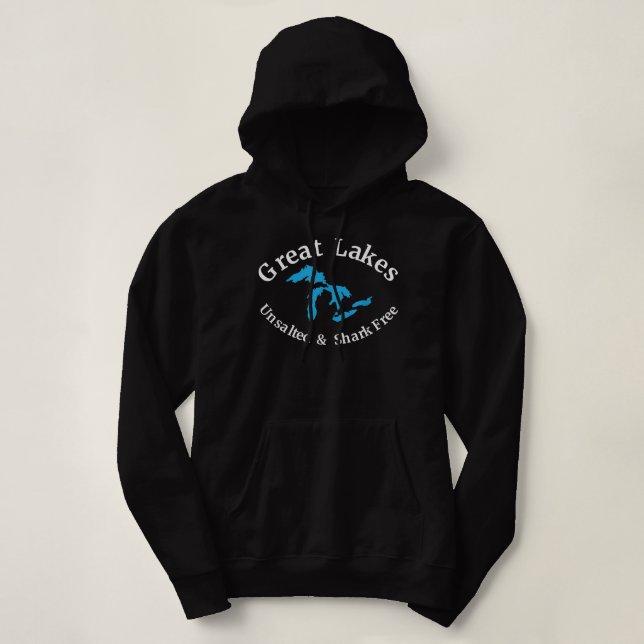 Große Seen ungesalzen & Shark Free Hoodie (Design vorne)