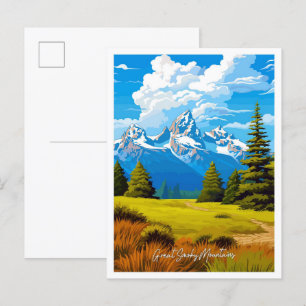 Große Smoky-Berge Reisen Vintage Darstellung Postkarte